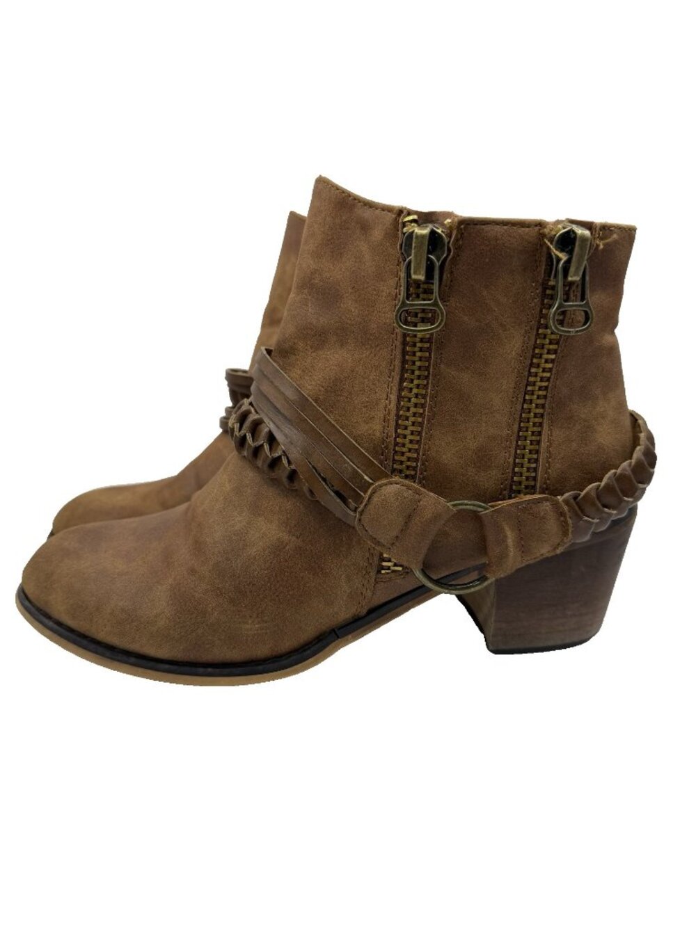 Blazin Roxx Size 7.5 Women’s Boot Short Western Tan Braided Zippers Brown
